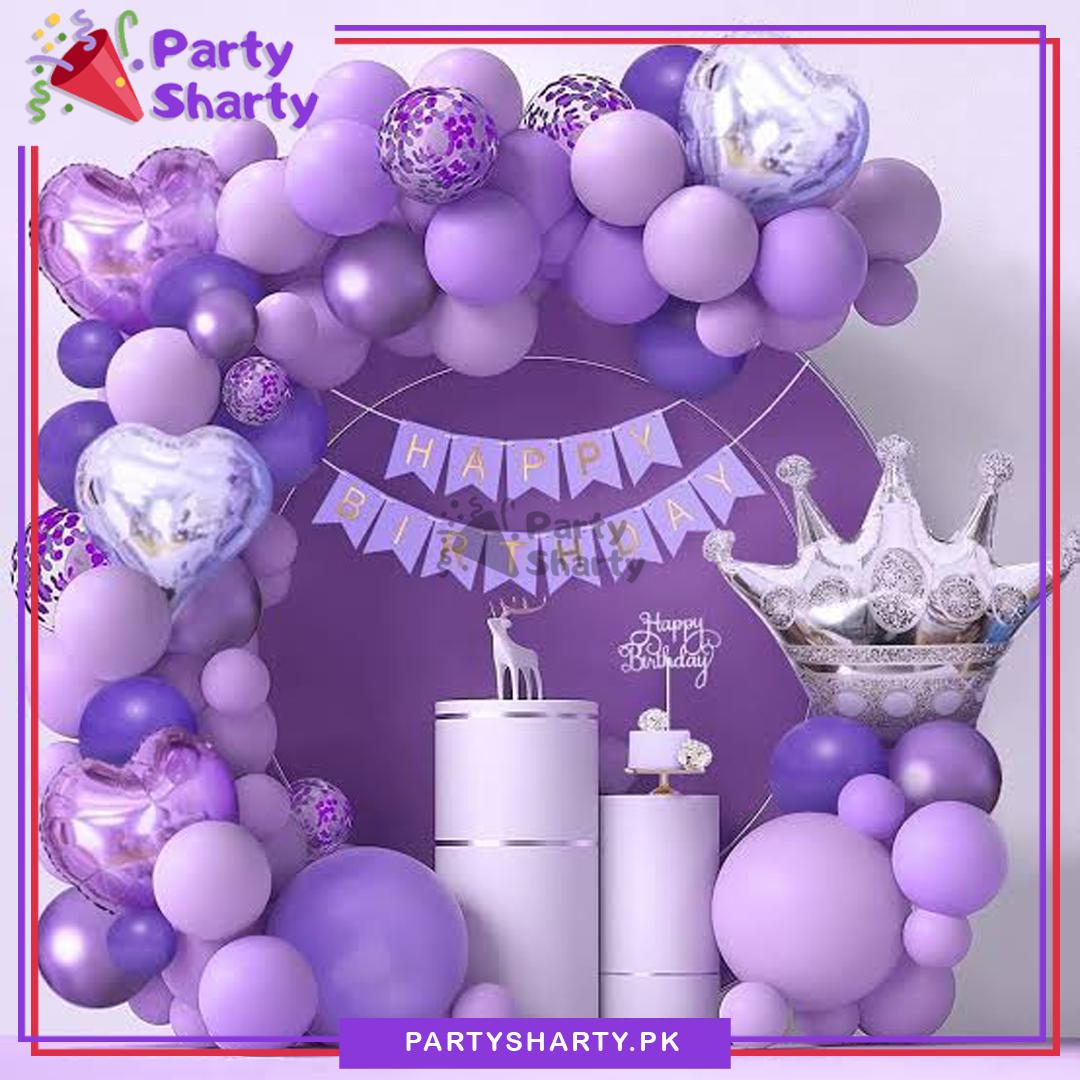 Happy Birthday Purple & Silver Balloons Theme Set For Birthday Decoration and Celebrations