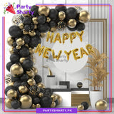 Happy New Year Stylish Black & Champagne Golden Theme Set For New Year Decoration and Celebration