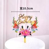 Happy Birthday Acrylic Cake Topper With Flower Design For Birthday Celebration and Decoration Supplies