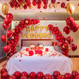HAPPY WEDDING Golden Foil Letter with Red Color Balloons Set For Wedding Celebration and Decoration