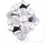 14 Pcs Confetti Decorative Party Balloons Set (Star, Heart Shaped & Confetti Filled Latex Party Balloons Set) For Birthday and Event