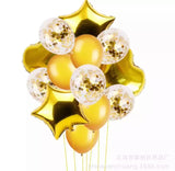 14 Pcs Confetti Decorative Party Balloons Set (Star, Heart Shaped & Confetti Filled Latex Party Balloons Set) For Birthday and Event