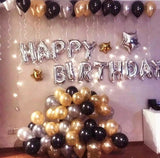D-1 Happy Birthday Silver with Silver, Black & Golden Balloons Theme Set For Birthday Decoration and Celebrations