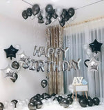 Happy Birthday Silver & Black Theme Set For Birthday Decoration and Celebrations