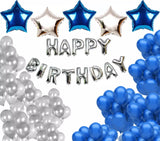 Happy Birthday Silver & Blue Theme Set For Birthday Decoration and Celebrations