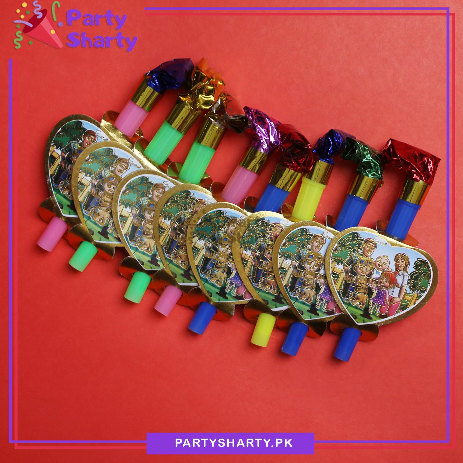 Cocomelon Theme Whistles Pack of 8 For Theme Based Birthday Party Decoration and Celebration