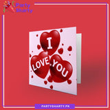 I Love You Printed on 3 Red Hearts Design Greeting Card For Valentine, Anniversary / Wedding Celebration