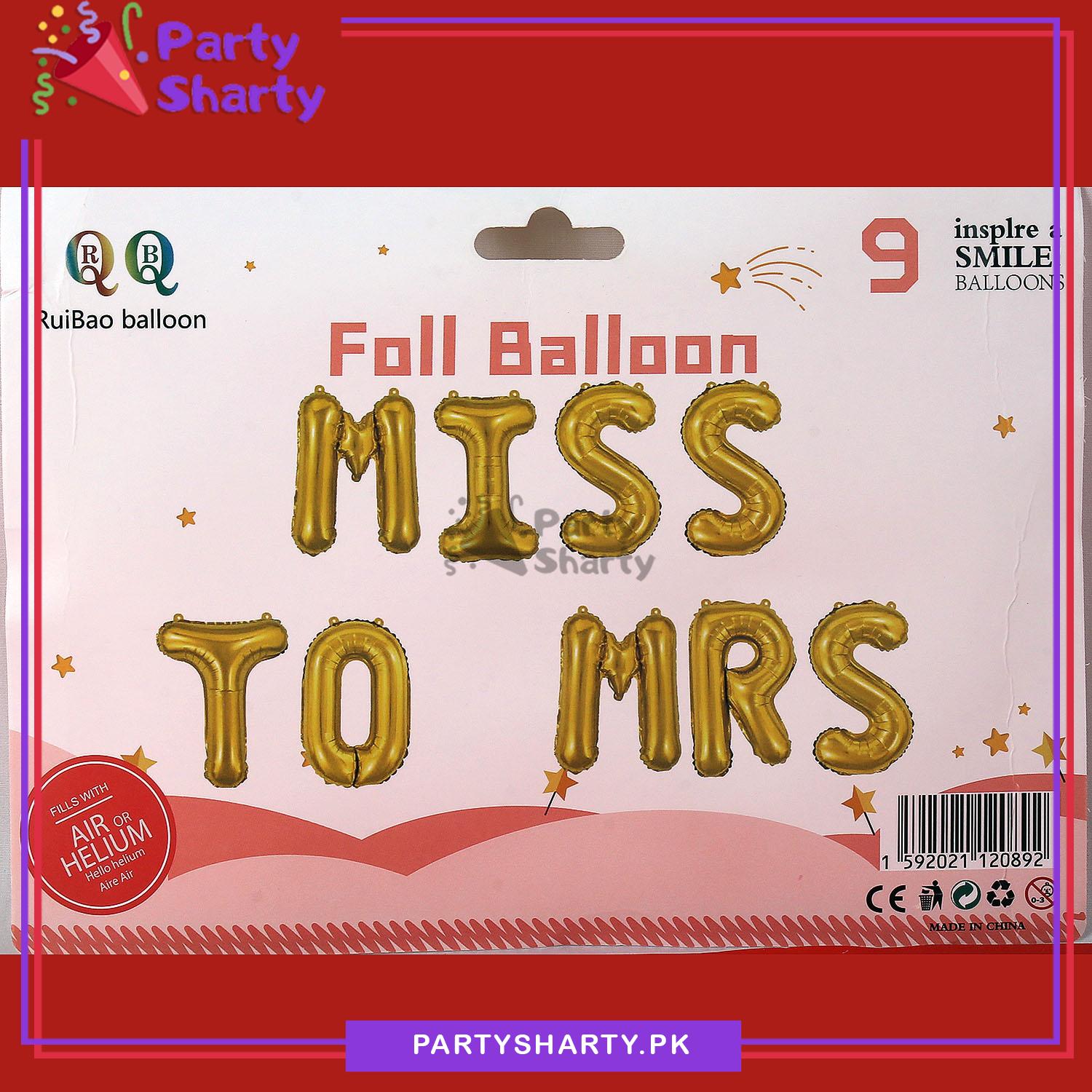 MISS TO MRS Letter Foil Balloon Banner For Wedding / Bridal Shower Theme Decoration and Celebration