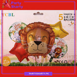 5pcs/set Cute Lion Head Theme Foil Balloons For Jungle / Safari / Wild One Theme Birthday Party Decoration and Celebration
