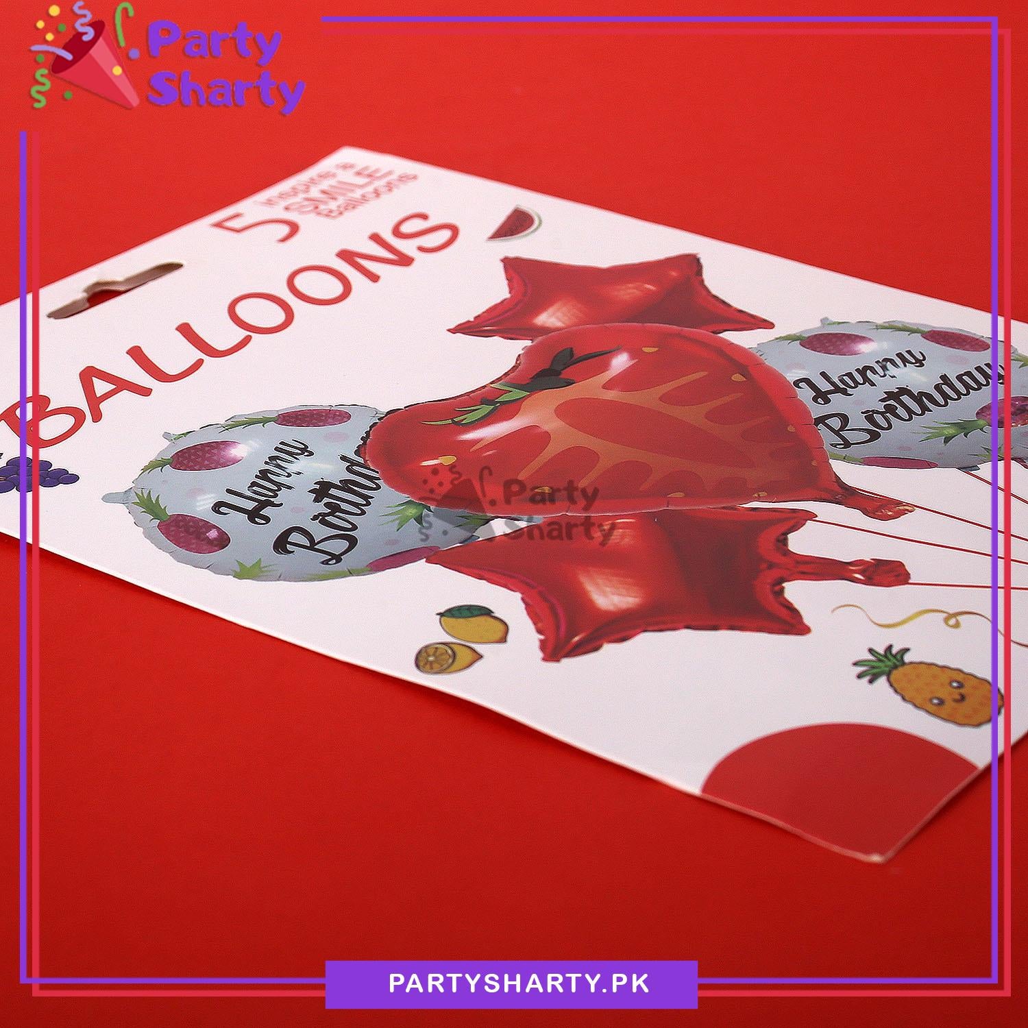 5pcs/set Strawberry Heart Shaped Foil Balloons For Fruit Theme Party Decoration and Celebration