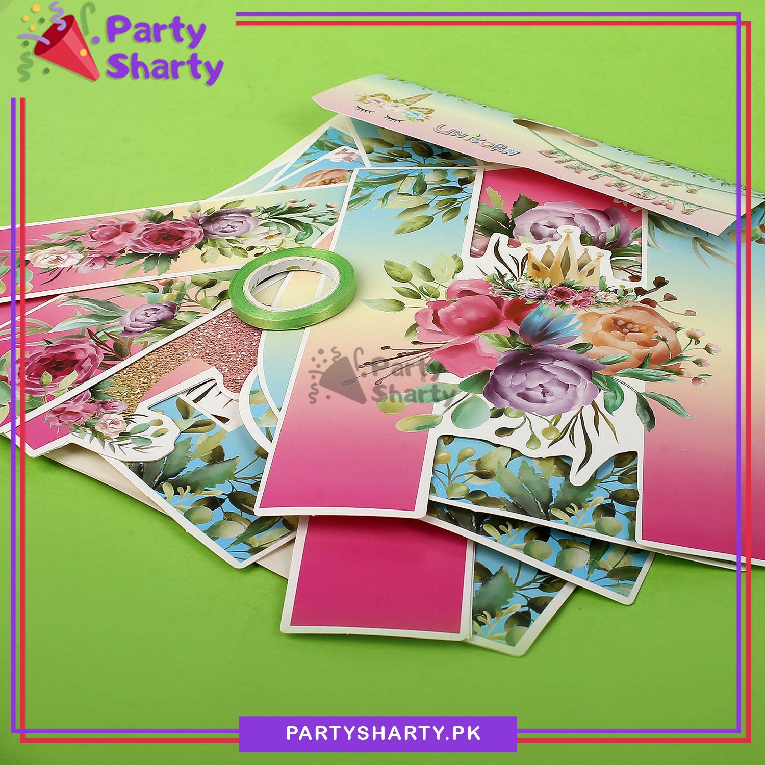 Stylish Floral Little Unicorn Theme Happy Birthday Card Banner For Unicorn Theme Birthday Decoration and Celebration