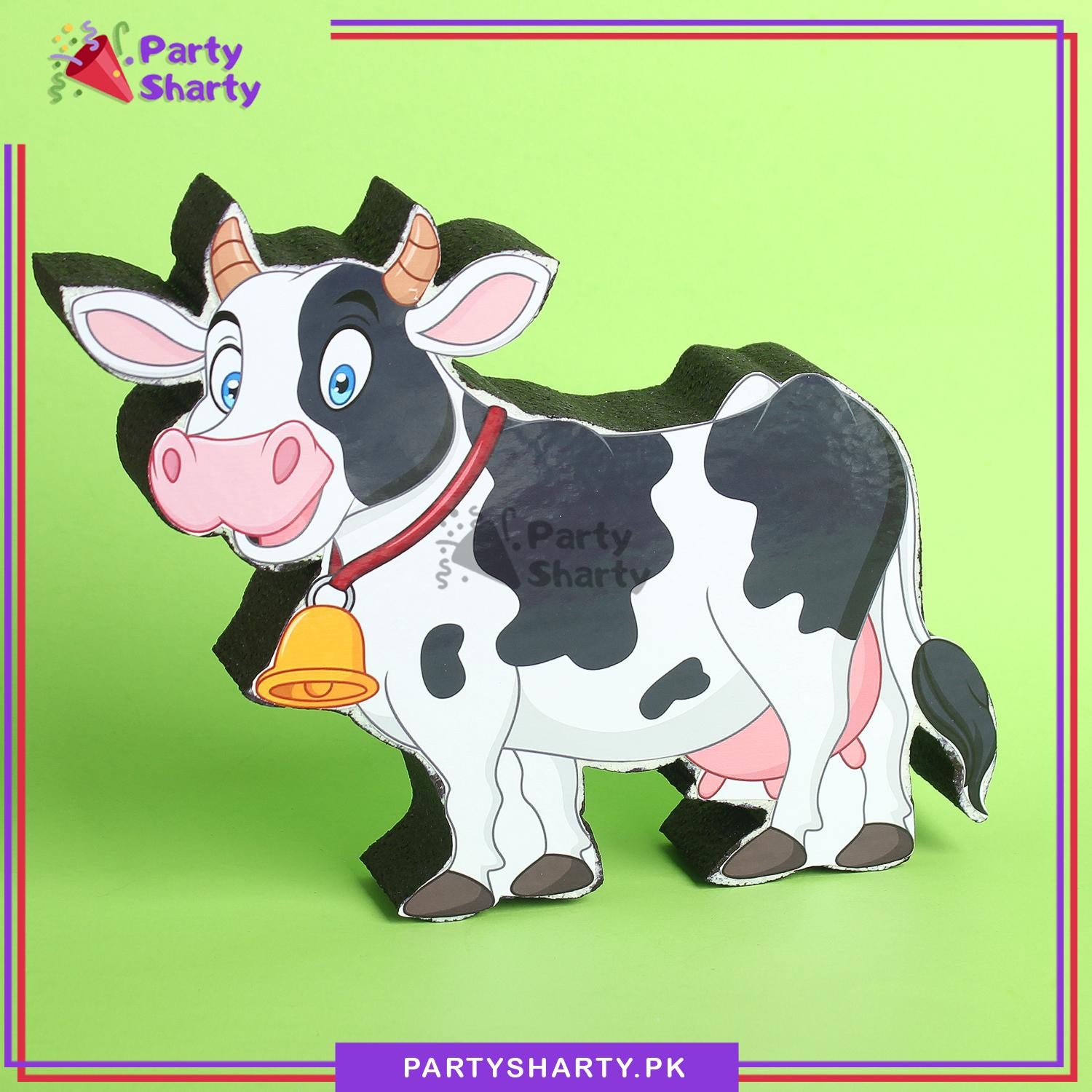 Cow Character Thermocol Standee For Jungle / Safari / Farm Animal Theme Based Birthday Celebration and Party Decoration