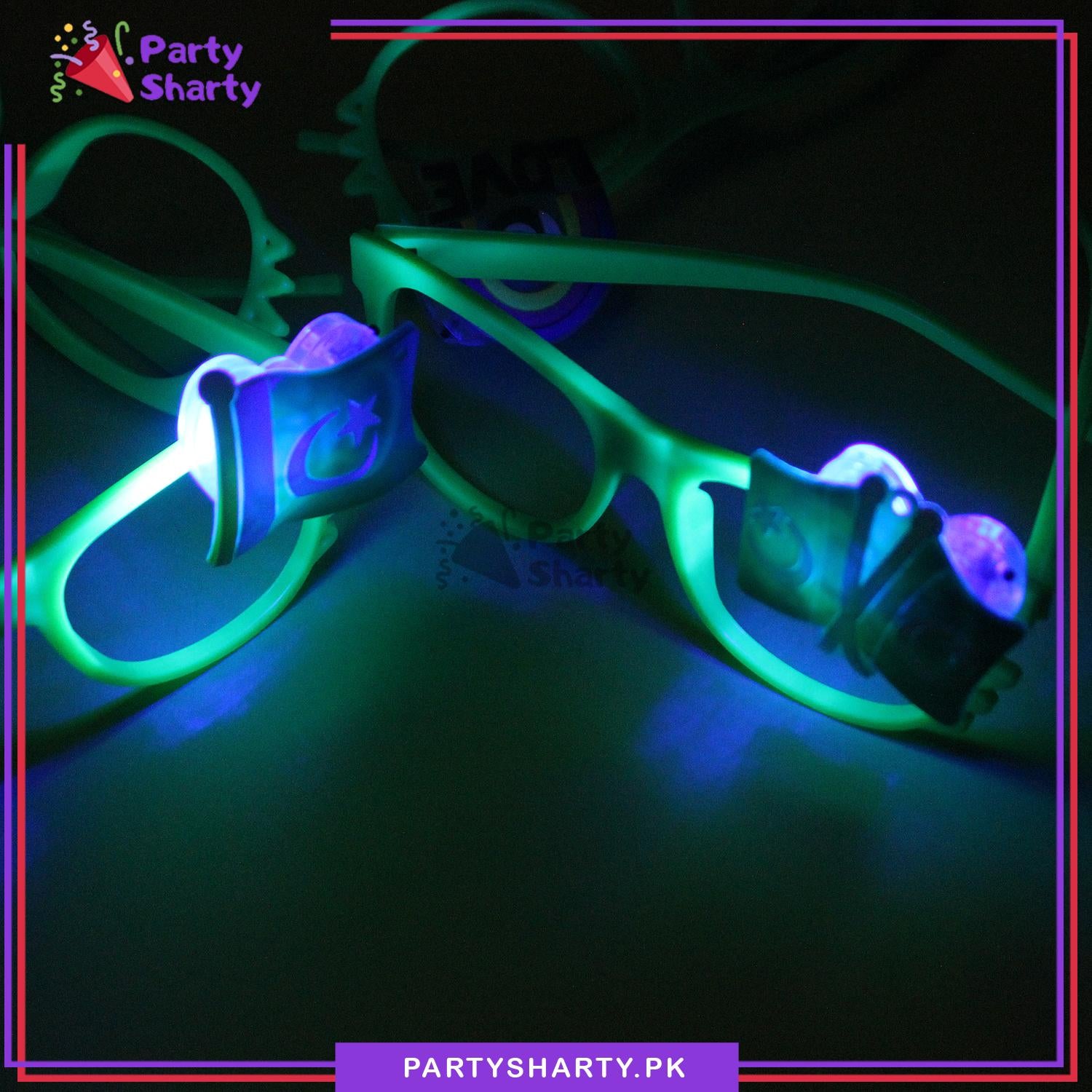 14th August Pakistan Flag Multi Color LED Badge Funky Eyewear For Kids to Celebrate Independence Day