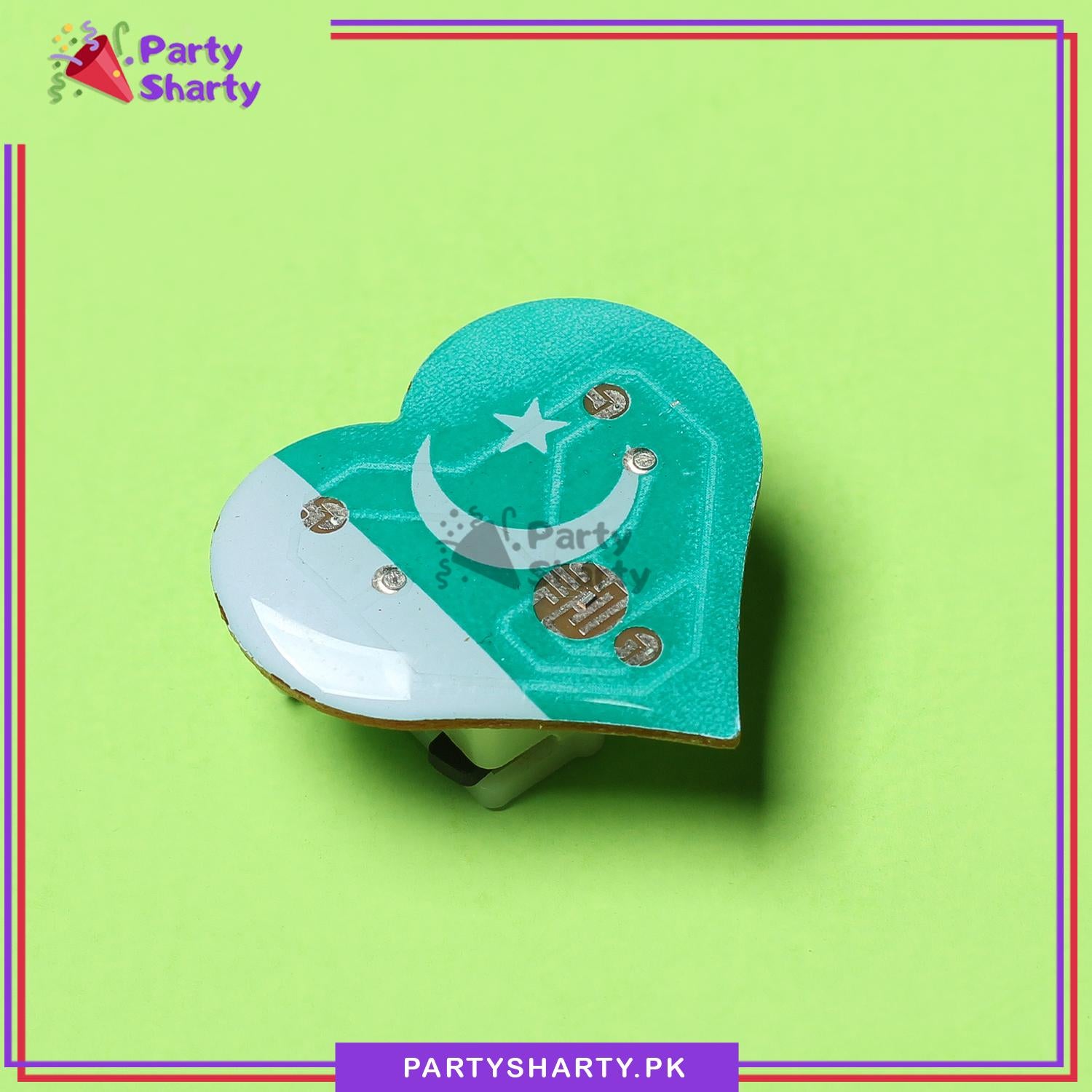 14th August Pakistan Day Flag Heart Shaped Multi Color LED Badge for Pakistan Independence Day Celebration