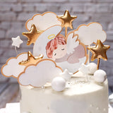 Angel Baby Happy Birthday Cake Topper Moon Birthday Cupcake Topper Supplies for Boys Girls Birthday Party Cake Decorations