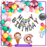 Happy Birthday Ice Cream & Donut Theme Set For Birthday Decoration and Celebration