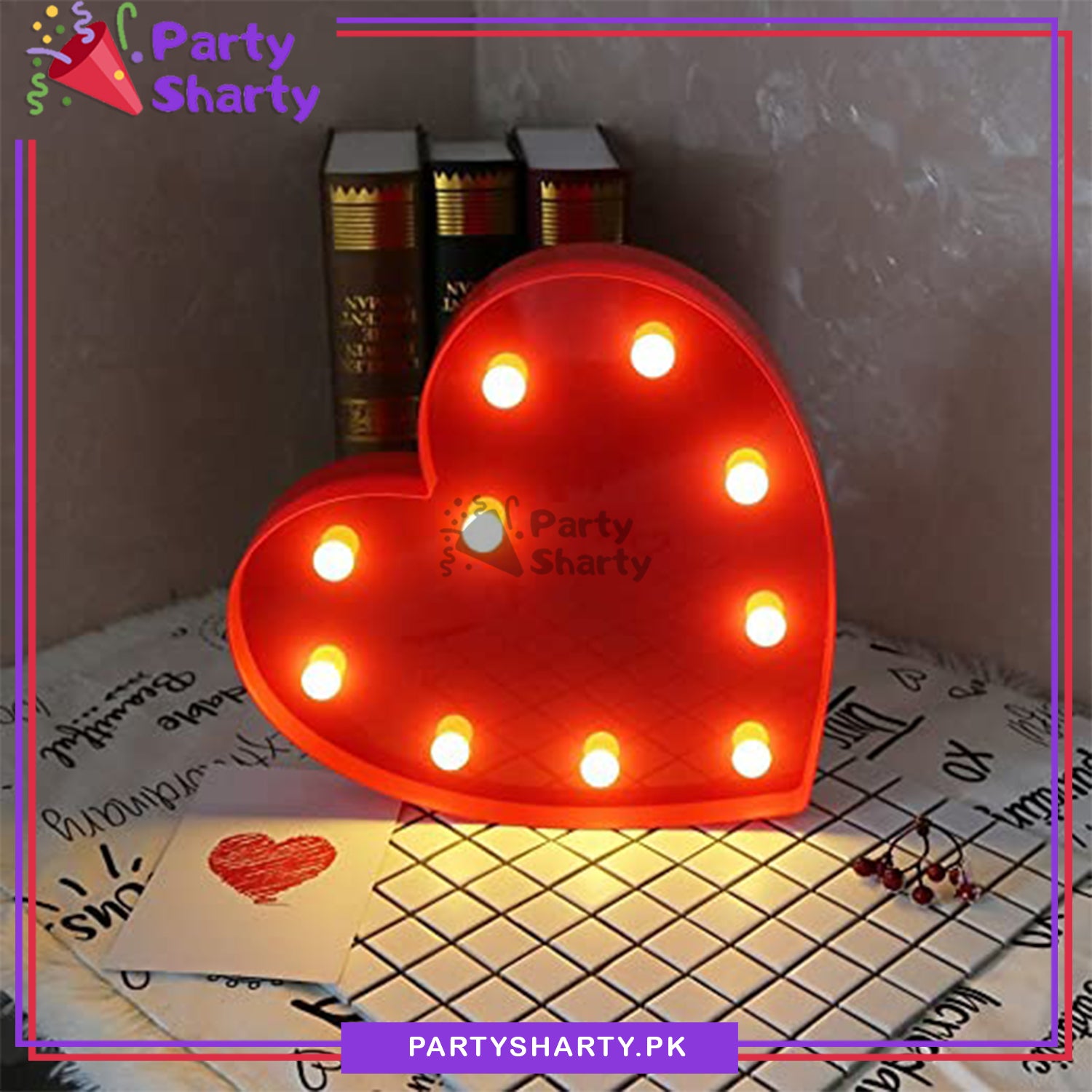 LED Marquee Lights Heart Shaped LED Plastic Light Up Sign for Night Light Wedding Birthday Party Battery Powered