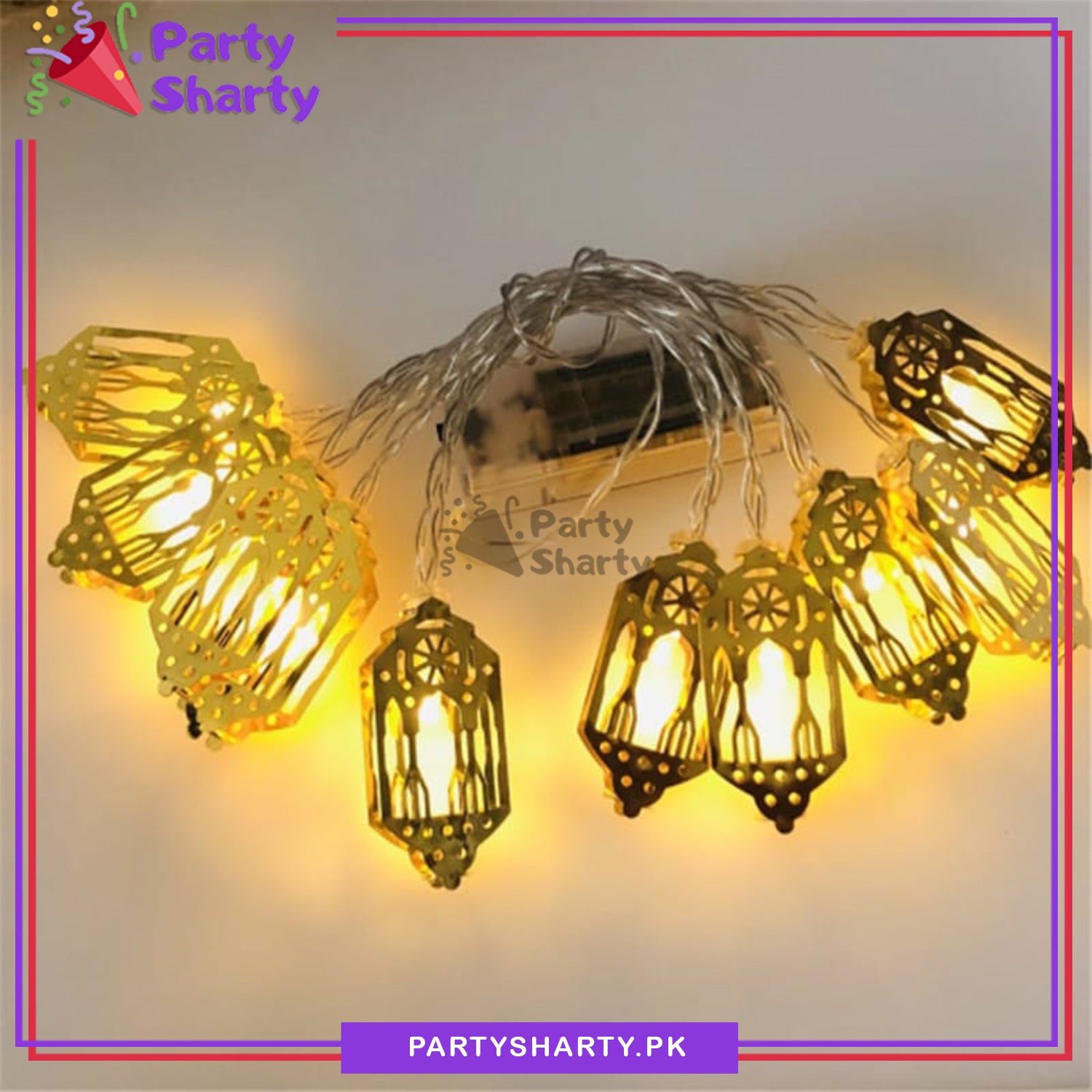 Golden Lantern Shaped Led Metal String Lights For Ramadan Festival and Celebration