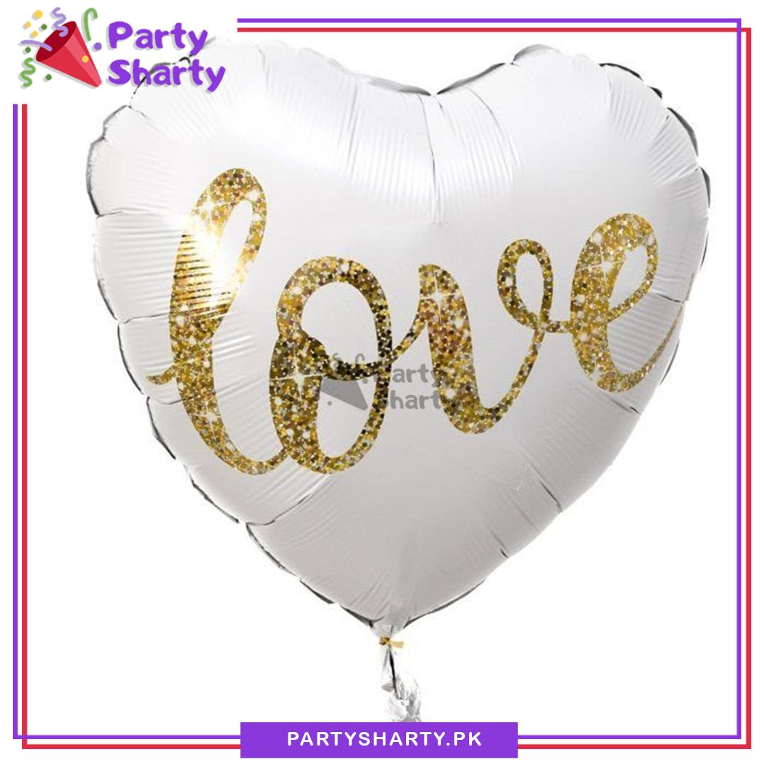Love-White-Heart Foil Balloon For Love Theme Birthday Party Decoration and Celebration
