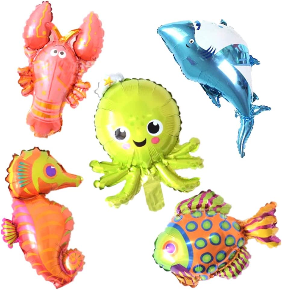 Pack of 5 Marine Sea Animals Foil Balloons For Under the Sea Theme Decoration and Celebration