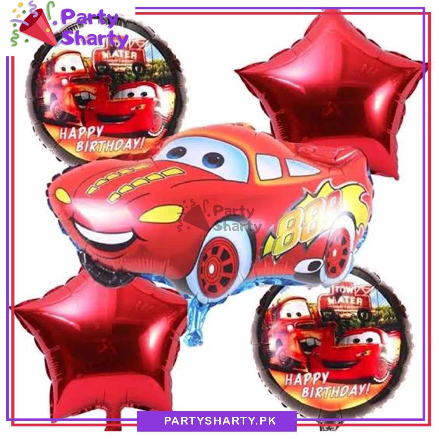 Lightning McQueen Cars Cartoon Foil Balloon Set - 5 Pieces For Birthday Party
