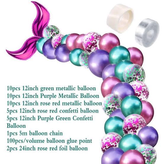 44 Pcs Mermaid Tail Balloon Arch Kit Set For Mermaid Theme Decoration and Celebration