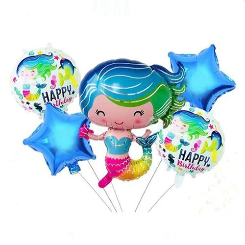 Little Mermaid Theme Character Foil Balloon Set - 5 Pieces