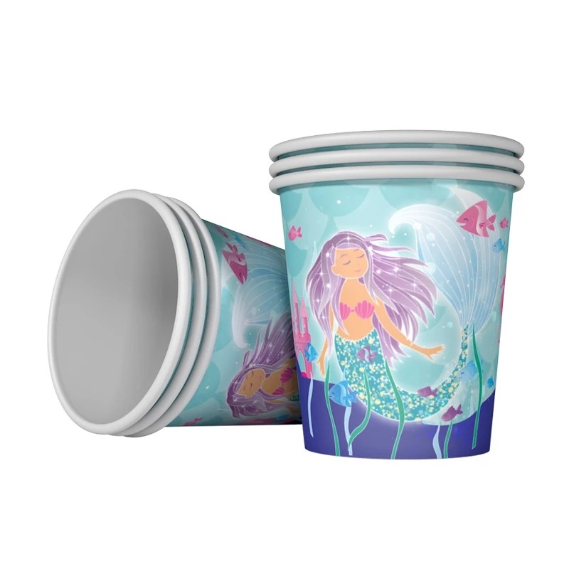 Mermaid Theme Birthday Party Paper Cups / Glass for Themed Cake Paper Dessert Party Supplies and Decorations