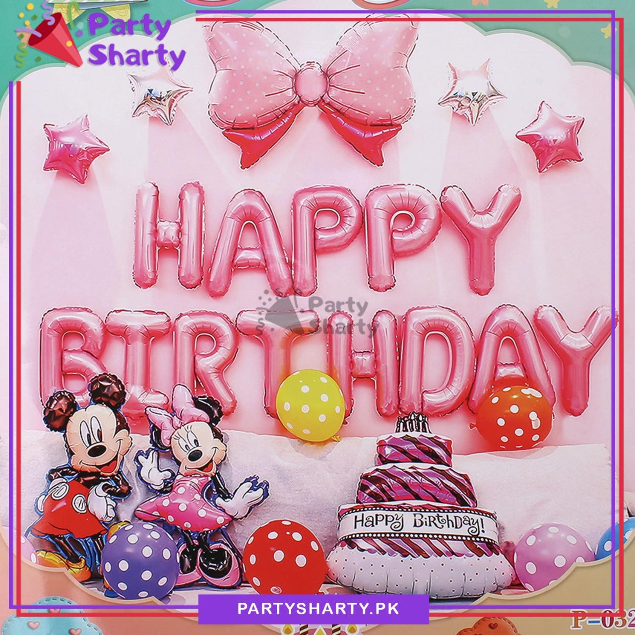 Pink Happy Birthday with Mickey & Minnie Mouse Theme Set for Theme Based Birthday Decoration and Celebration