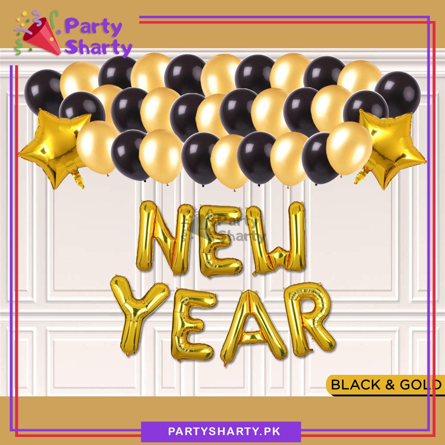 New Year Golden & Black Theme Set for Happy New Year Party Decoration and Celebration