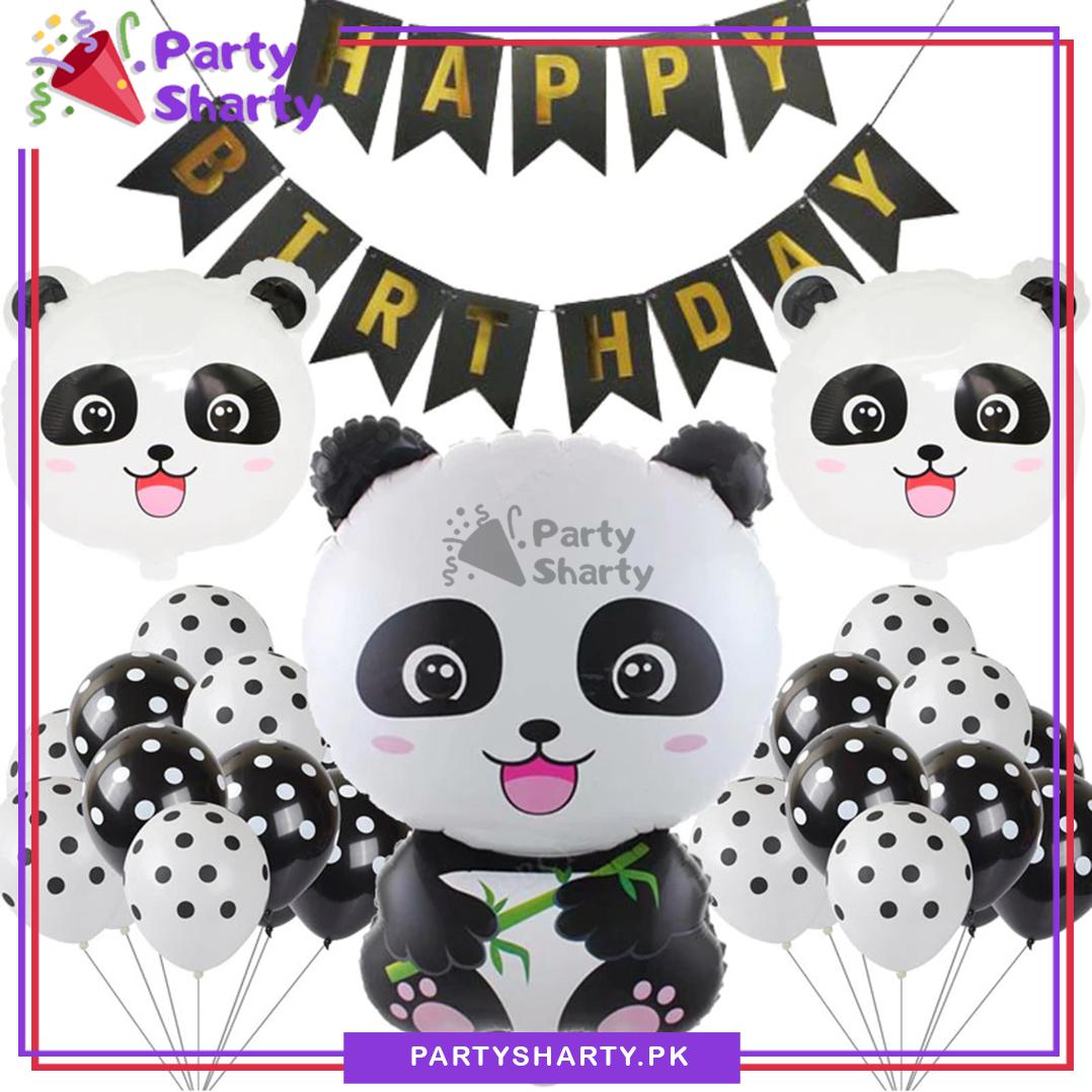 Happy Birthday Black & White Panda Theme Set For Theme Based Party Decoration And Celebration