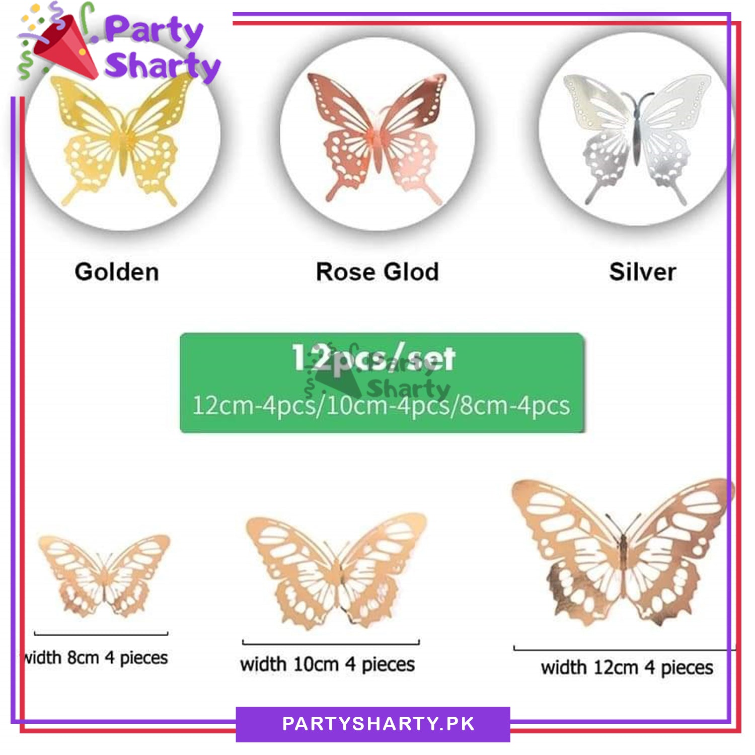 3D Butterfly Mirror Wall Sticker For Home & Event Decoration (Pack of 12)