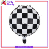 Checker Design Round Shaped Foil Balloons For McQueen Car Theme Birthday Party Decoration and Celebration