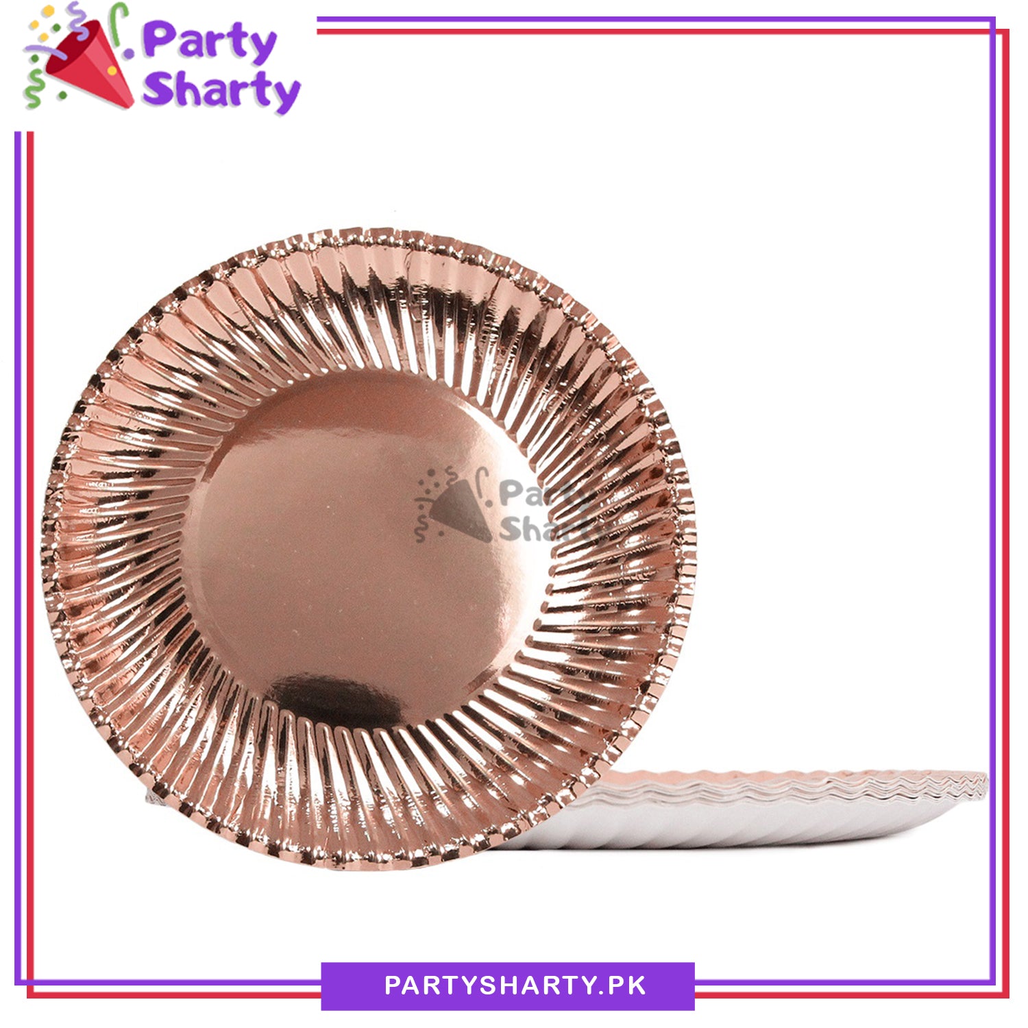 Rose Gold Party Disposable Paper Plates With Lining Corner For Party Event Decoration & Celebration