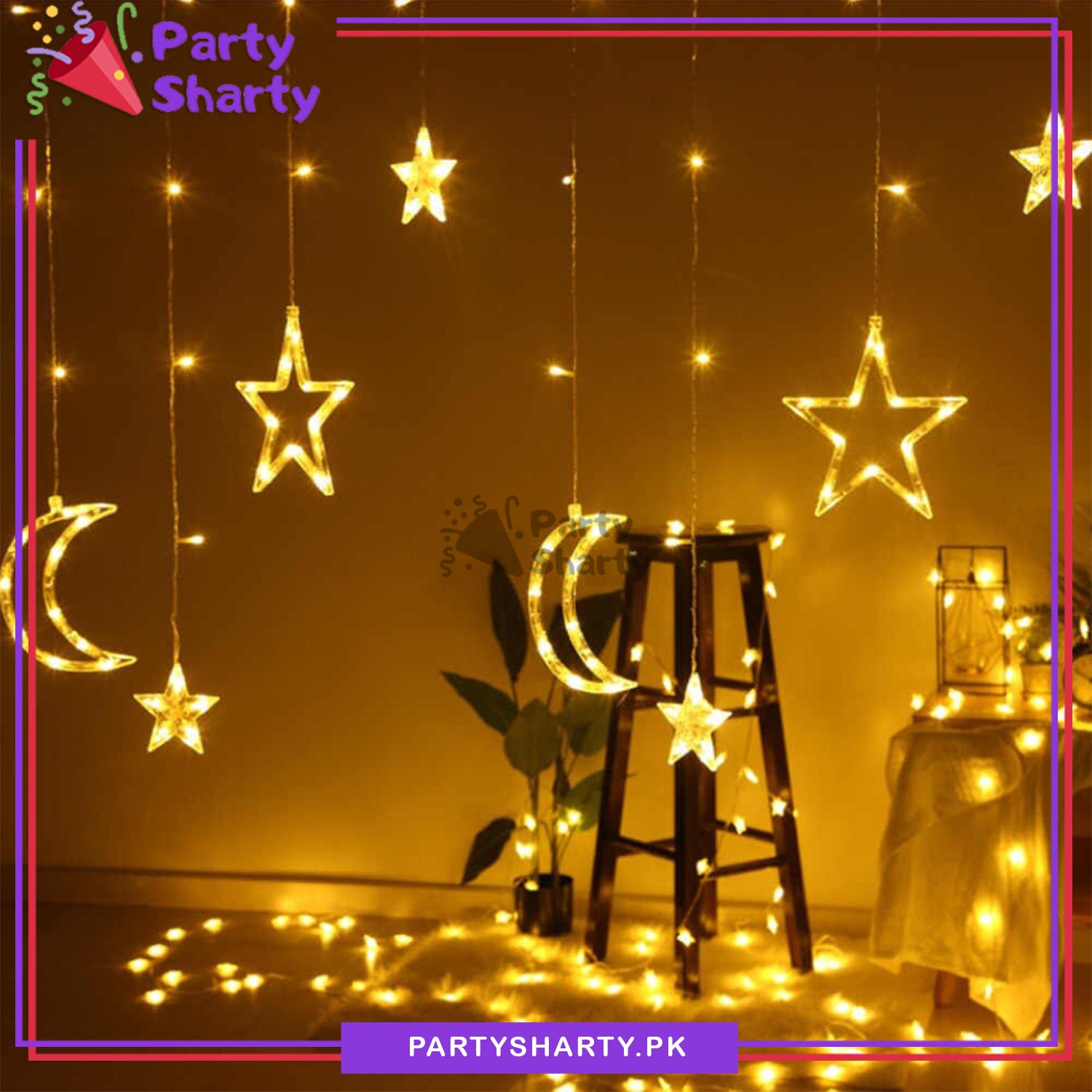 Crescent Moon & Stars LED Curtain Fairy Lights
