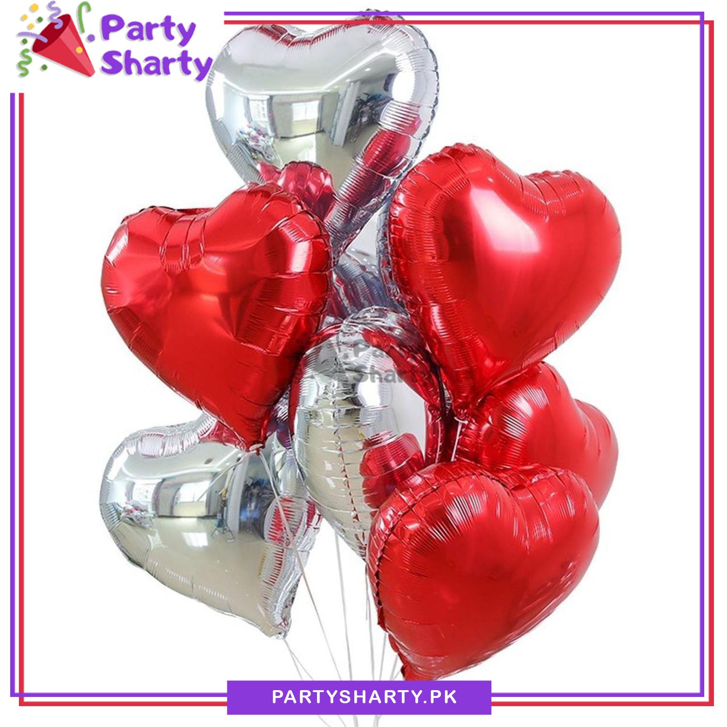 Silver & Red Heart Shaped Foil Balloons For Valentine, Anniversary, Wedding Celebration and Decoration