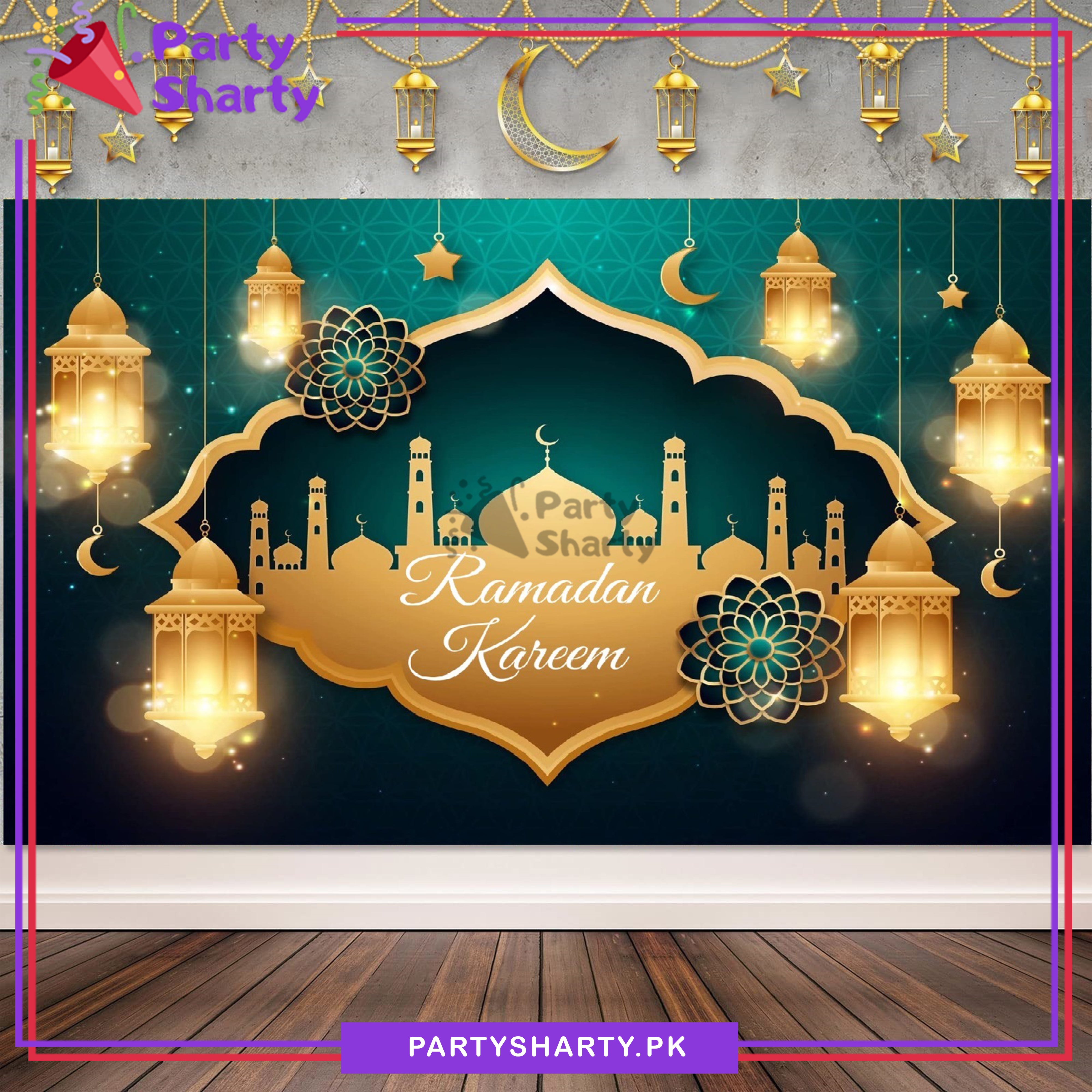 Green & Golden Ramadan Kareem Panaflex backdrop For Ramadan / Iftar Party Decoration and Celebration