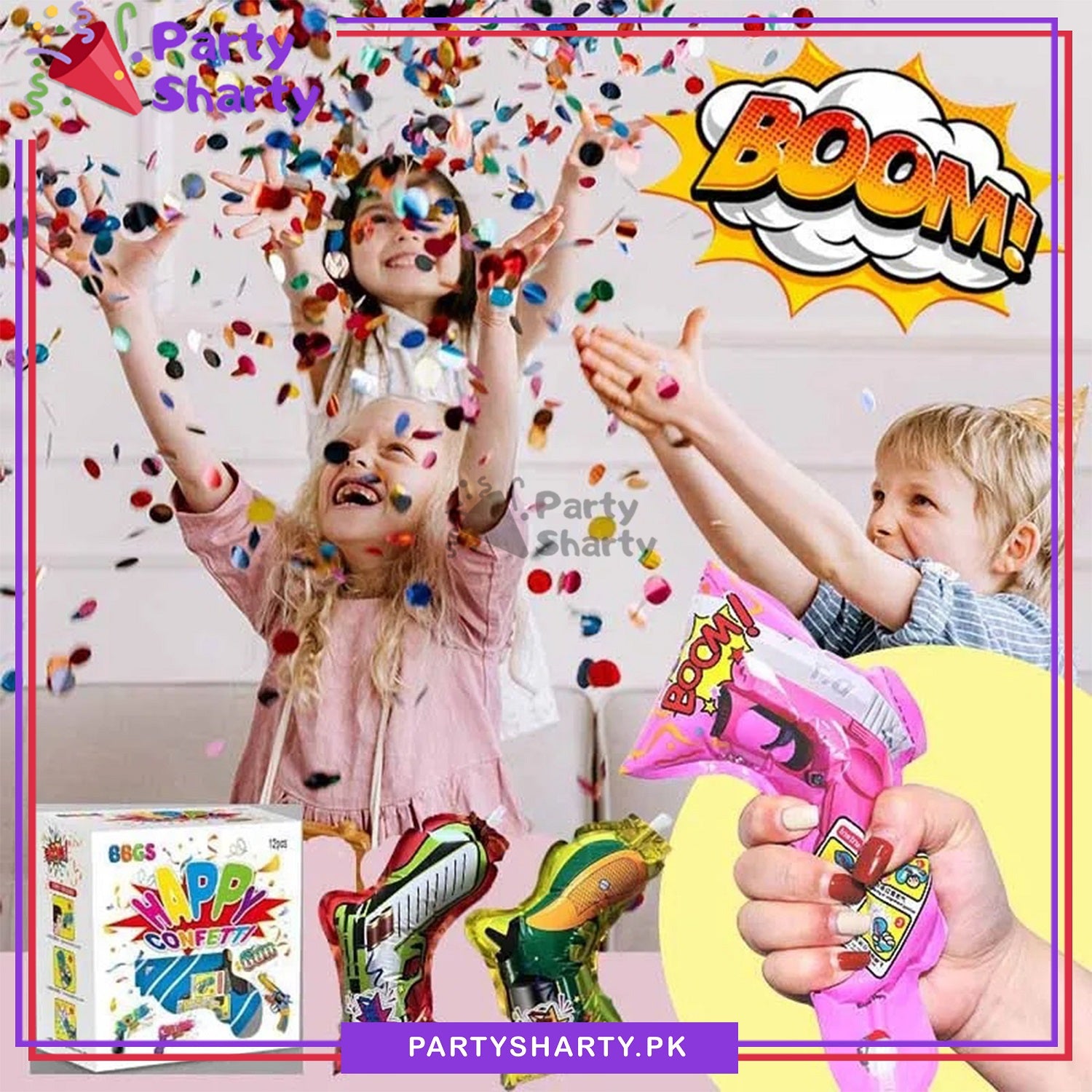 New Design Party balloon Pop Handheld Push Exploding Glitter Confetti Cannon Party Popper Pistol Gun shape balloon