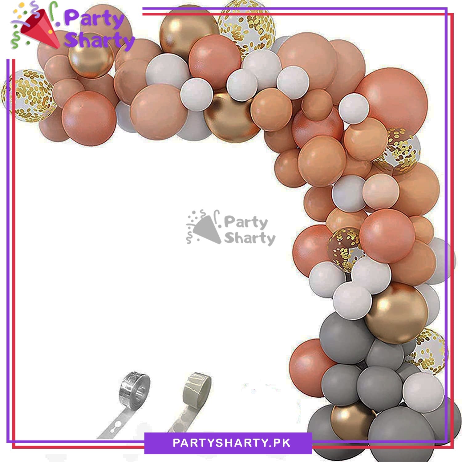 100pcs Peach, Golden, Grey & White Balloon Garland Arch Kit For Party Event Decoration
