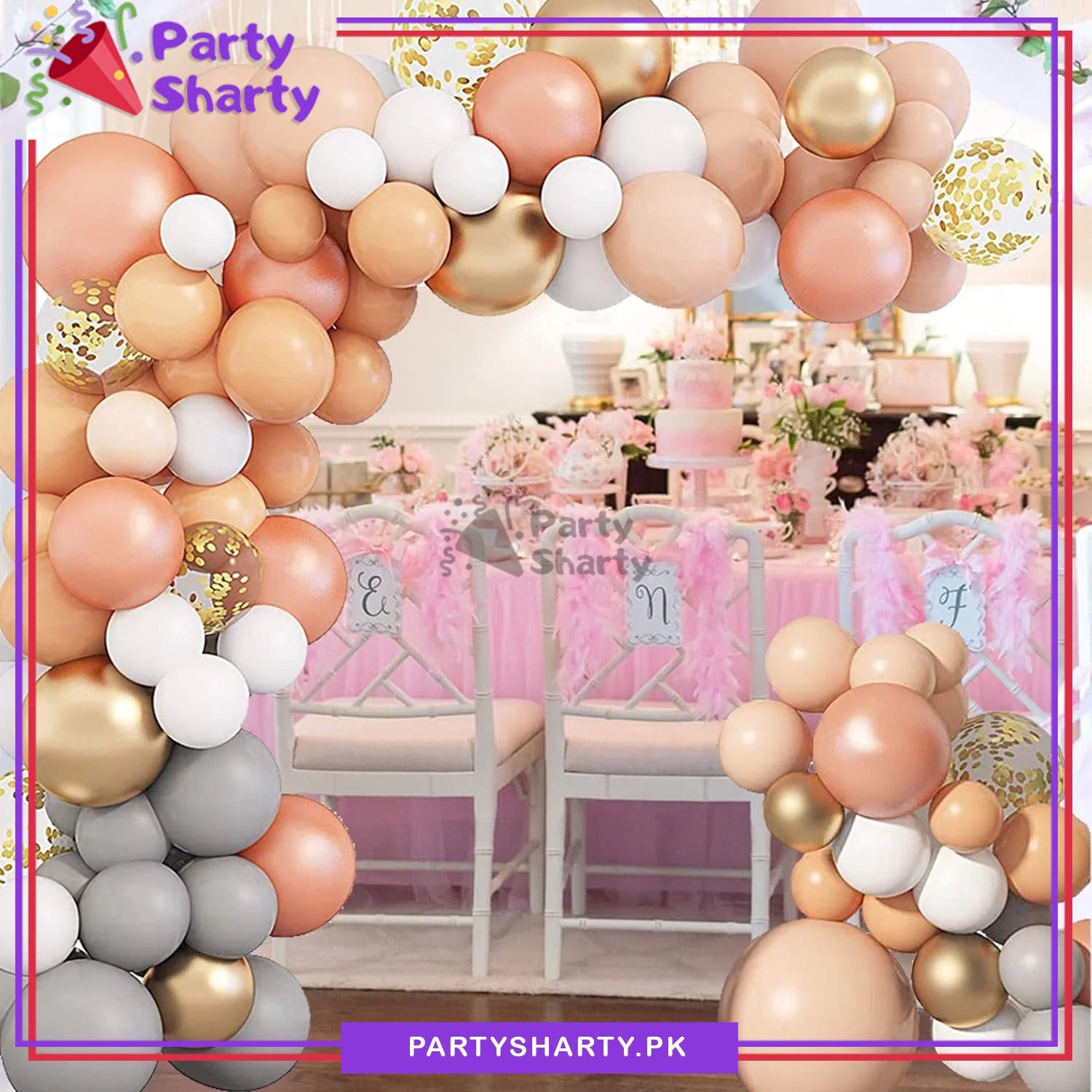 65pcs Apricot, Rose Gold, Golden, Grey & White Balloon Garland Arch Kit For Party Event Decoration