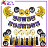 Purple Eid Mubarak Card Banner with Golden & Black Theme Set for Eid Decoration and Celebration