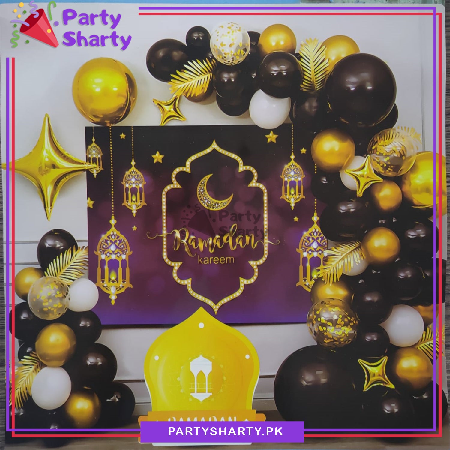 Purple Ramadan Kareem Poster with Golden & Black Theme Set for Ramadan Iftar Party Decoration and Celebration