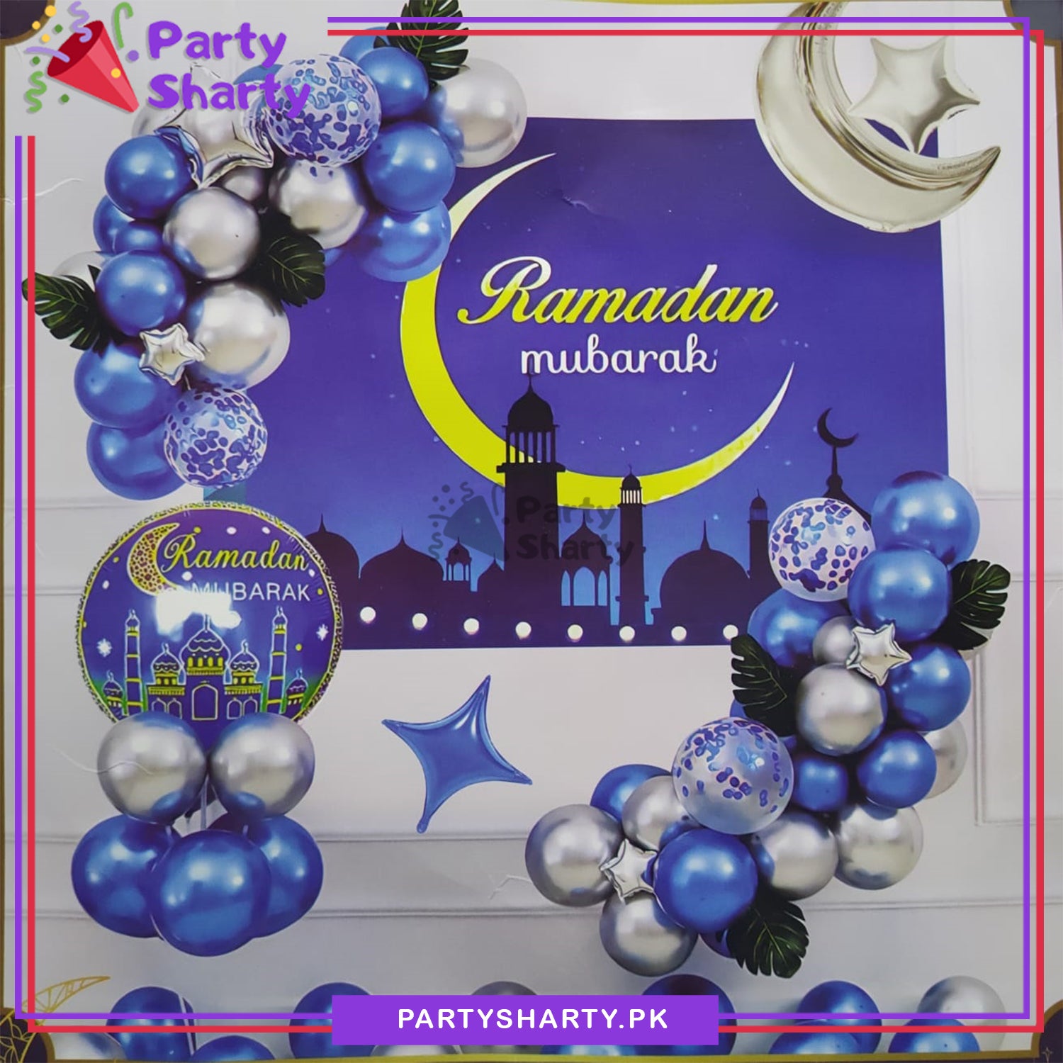 Ramadan Mubarak Blue & Silver Theme Set for Ramadan Iftar Party Decoration and Celebration