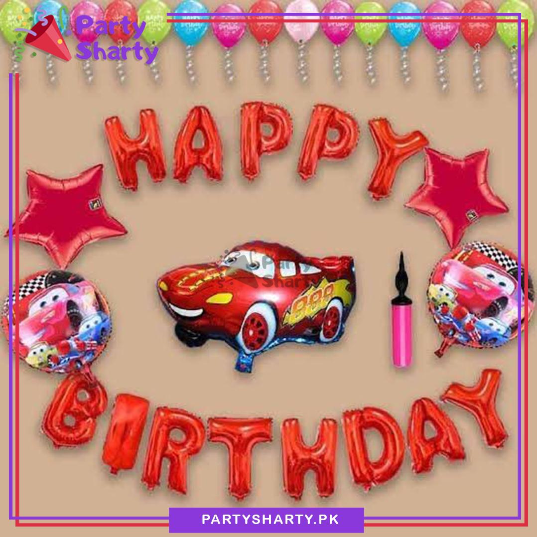 Red Happy Birthday with Lightning Mc Queen Car Theme Set for Birthday Decoration and Celebration