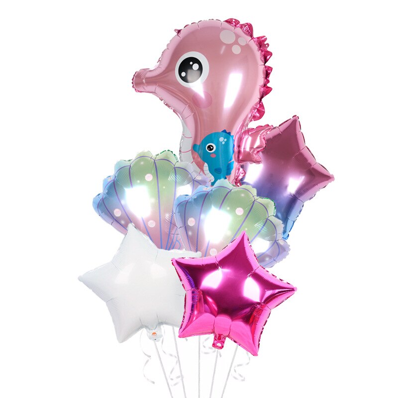 6Pcs Marine Theme Kid Party Deco Balloon Set Cartoon Seahorse Foil Balloon For Birthday Supplies