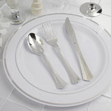 Silver Classic Heavy Duty Plastic Silverware Set (Spoon, Knife, Fork) For Birthday, Anniversary, Wedding Party Decoration and Celebration