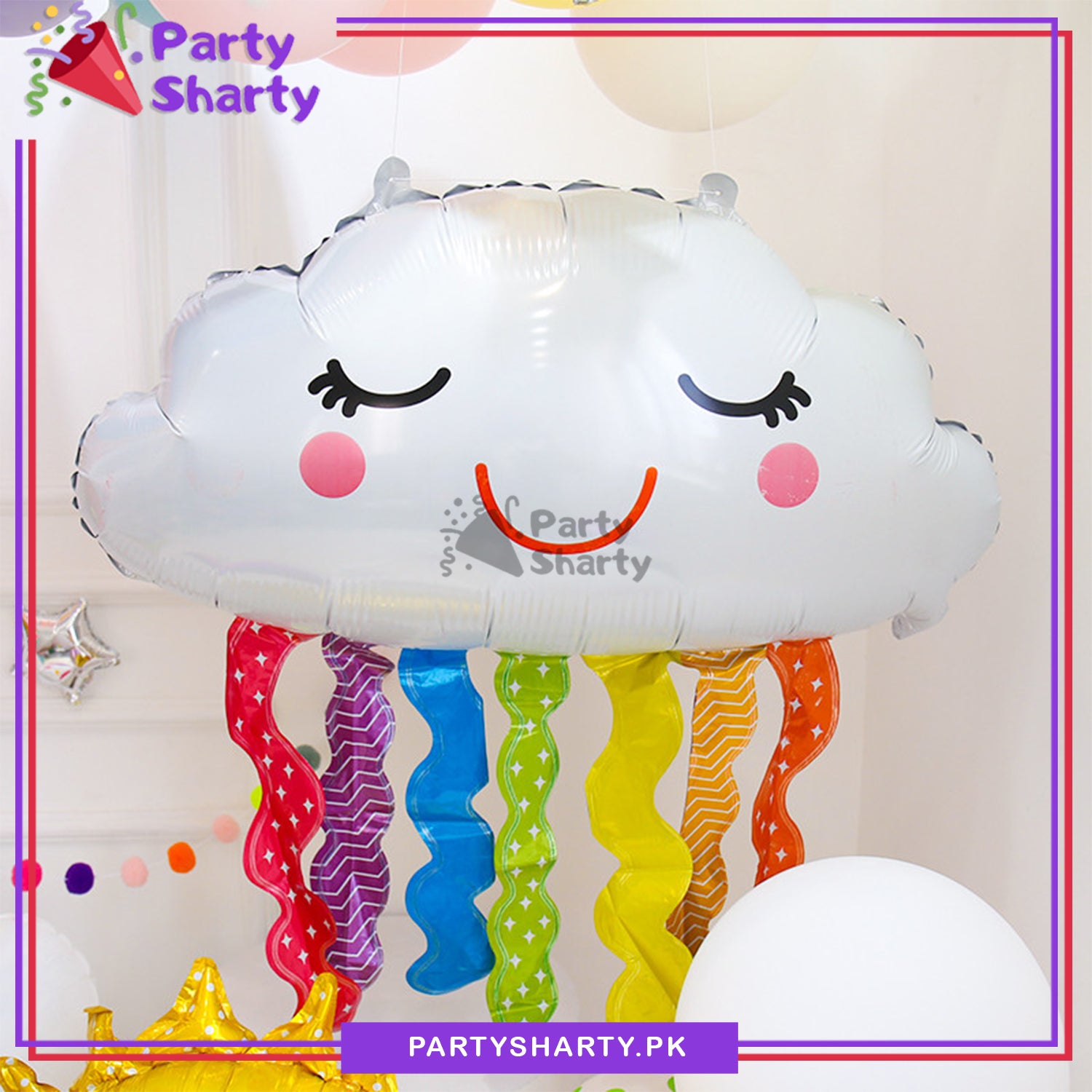 Smiling Sleeping Cloud With Rainbow Rain Shower Shaped Foil Balloon For Theme Decoration and Celebrations