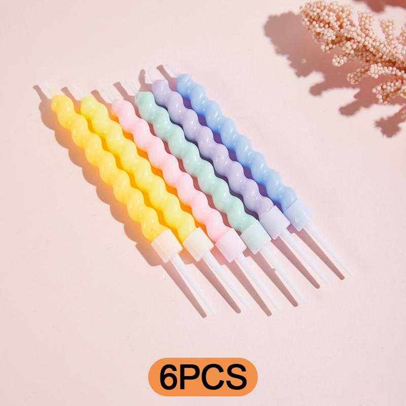 6Pcs/Set Birthday Candles Cake Candle Twisted Spiral Candle Multi Color Candy Theme