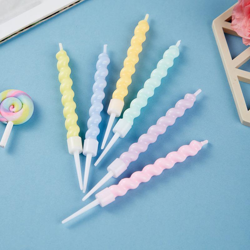 6Pcs/Set Birthday Candles Cake Candle Twisted Spiral Candle Multi Color Candy Theme