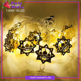 Star Shaped With Masjid Shaped Golden Metal LED String Lights For Ramadan Festival and Celebration